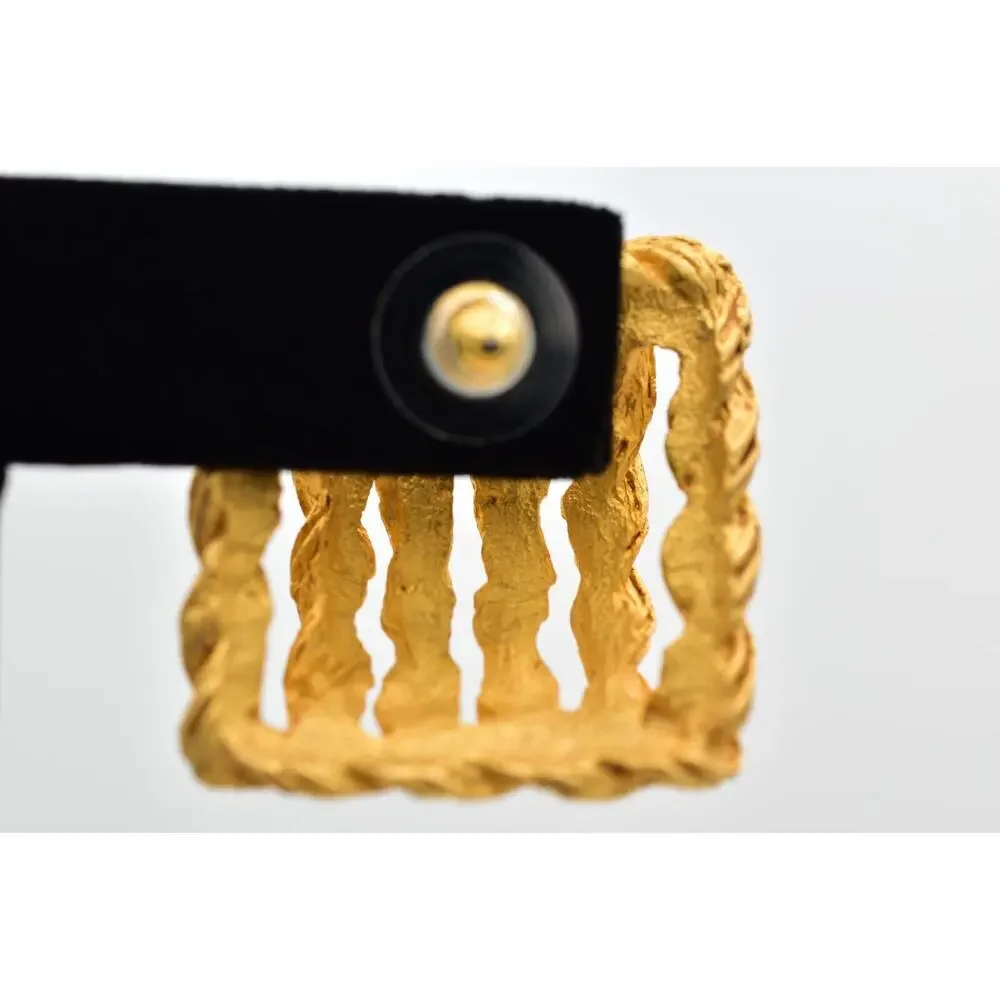 Vintage Square Rope Earrings Dangle Brushed Gold Matte Chunky Bold 1980s BinBK